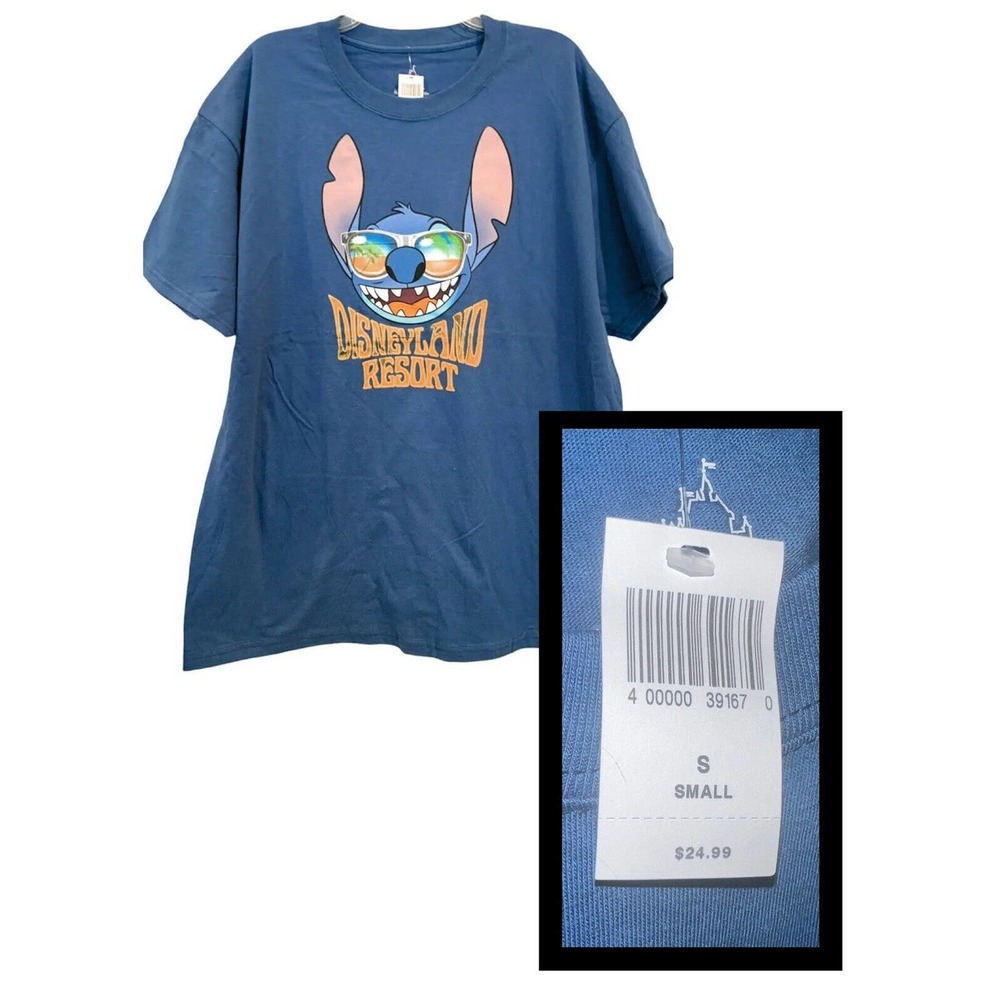 NWT Disney Stitch Disneyland Resort Small Tee Shirt Tropical T-Shirt Men’s Blue